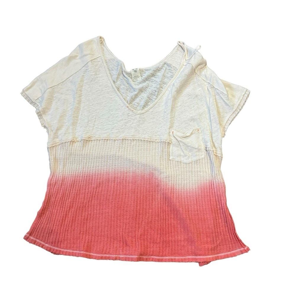 We The Free People Boxy Oversize Top Sz S Small Beige Salmon Dip Dye Tee V Neck